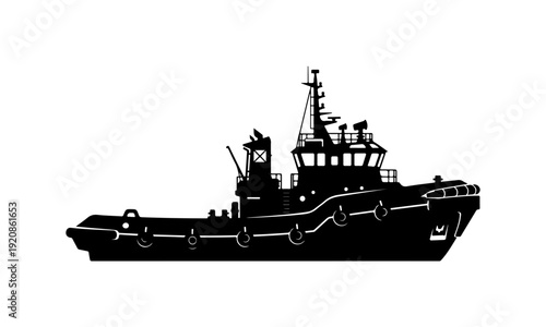 Tugboat Vector Silhouette Illustration
