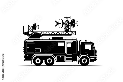 Communication Truck with Antenna Equipment Vector Illustration