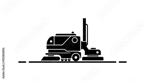 Black Road Sweeper Vector Silhouette