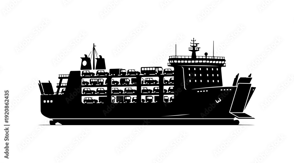 Obraz premium Modern Cargo Ship Vector Silhouette