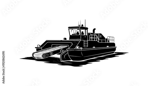 Black Vector Tugboat Silhouette Illustration