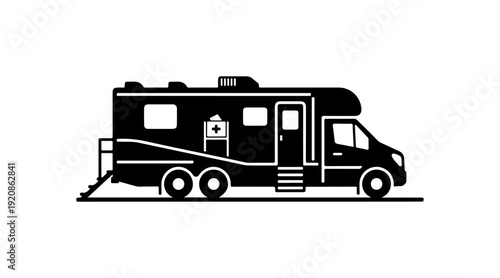 Black Vector RV Camper Van Silhouette