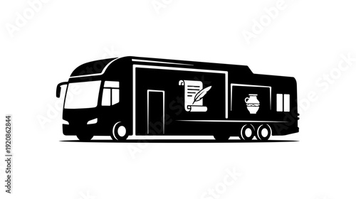 Black Vector Mobile Café Bus Silhouette