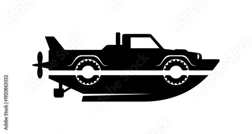Amphibious Vehicle Black Silhouette SVG