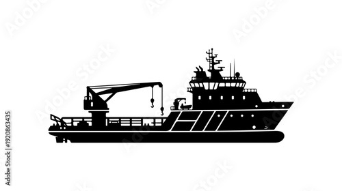 Modern Cargo Ship Vector Silhouette Illustration