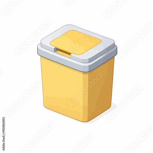 Yellow isometric medical waste bin for safe disposal of contaminated materials and biohazardous refuse, designed for healthcare facilities, laboratories, and clinics