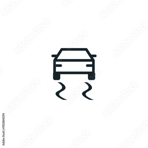 Stability control dashboard warning symbol indicating vehicle skidding on slippery road surface, automotive safety