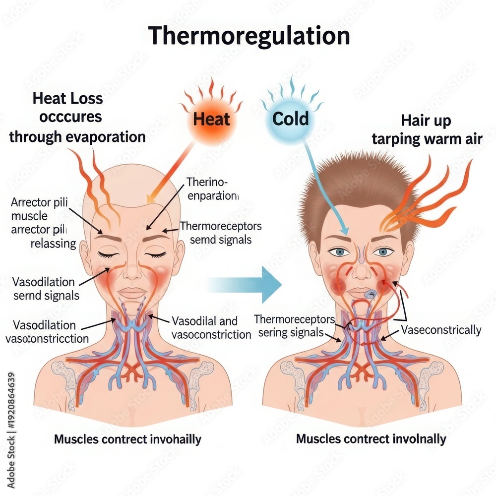 Fototapeta premium Thermoregulation process in human body: heat and cold response