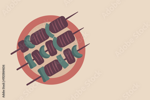 Delicious skewers of meat and vegetables on a plate