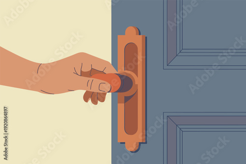 Hand opening door with modern handle