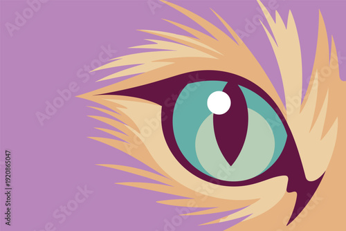 Vibrant cat eye with striking green iris and purple accents