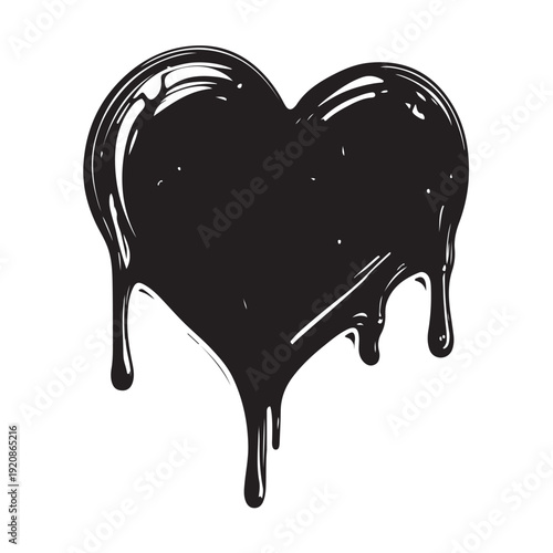 Edgy collection of black hearts that appear to be melting or dripping, creating a gothic, graffiti, or liquid ink effect.