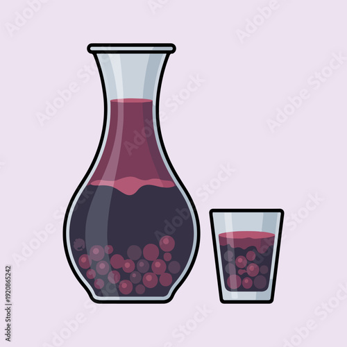 Norwegian Blackcurrant Juice Vector Illustration in a Glass Carafe