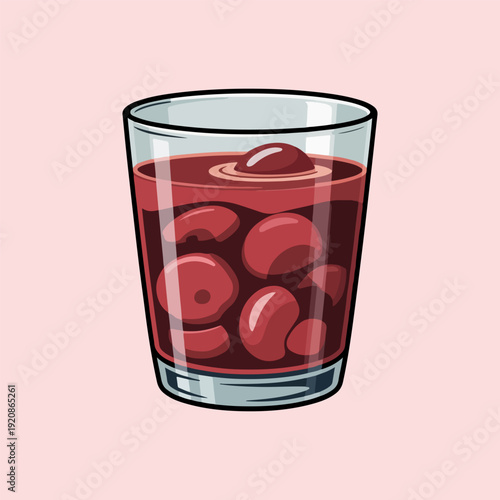 Polish Kompot Vector Illustration of Traditional Fruit Drink with Whole Cherries in Glass