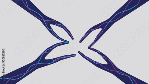A minimal vector illustration depicting symmetrical hands in a gesture of unity and cooperation