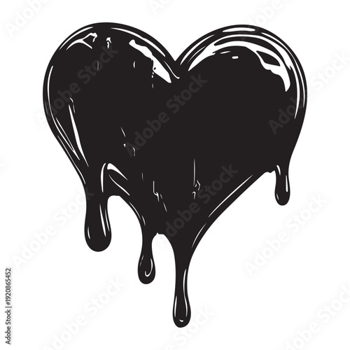 Edgy collection of black hearts that appear to be melting or dripping, creating a gothic, graffiti, or liquid ink effect.