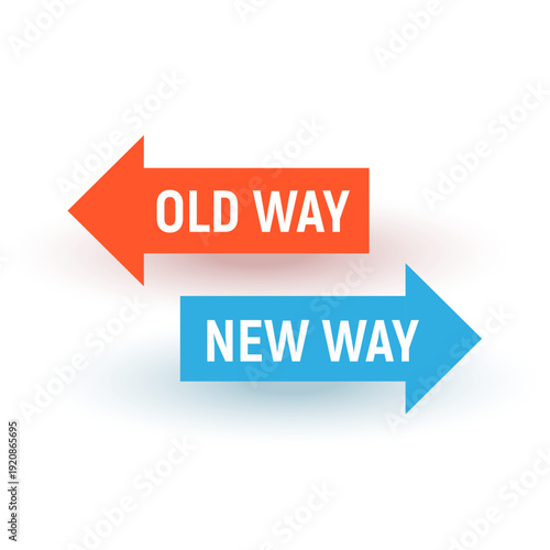 Concept with Arrows Representing Old Way and New Way in Green and Orange