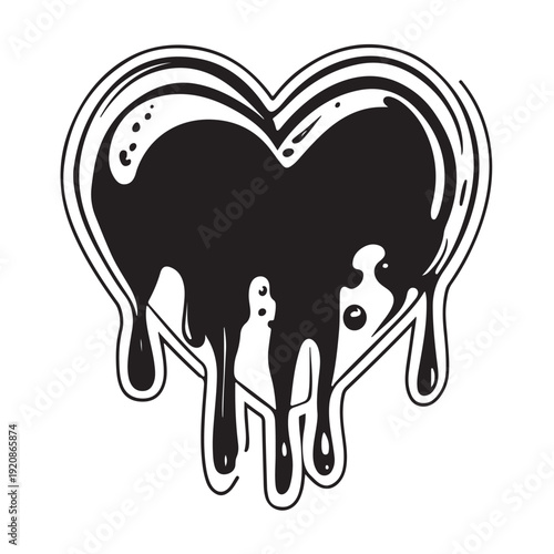 Edgy collection of black hearts that appear to be melting or dripping, creating a gothic, graffiti, or liquid ink effect.