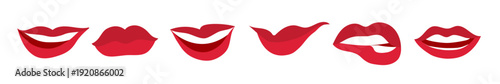 Vector mouth kiss lip red woman icon lipstick, Sexy makeup flat shape lips design expression