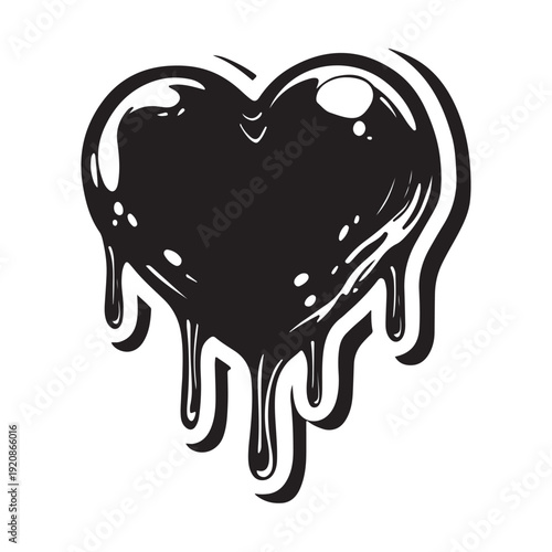 Edgy collection of black hearts that appear to be melting or dripping, creating a gothic, graffiti, or liquid ink effect.