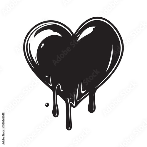 Edgy collection of black hearts that appear to be melting or dripping, creating a gothic, graffiti, or liquid ink effect.