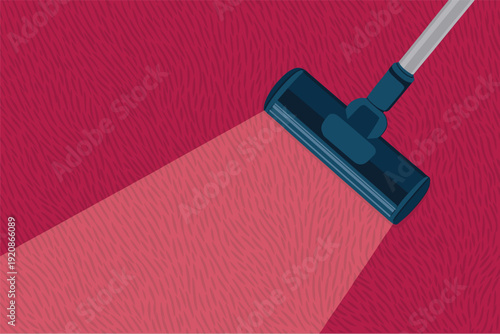 Modern vacuum cleaner in action on red carpet