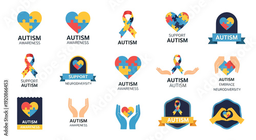 Autism Awareness Logos and Symbols Collection.