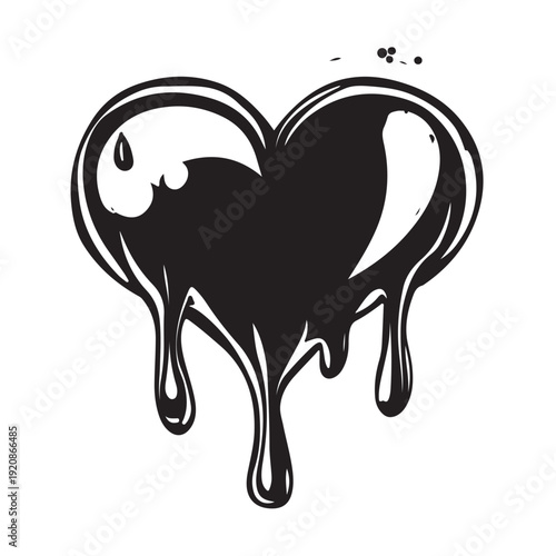 Edgy collection of black hearts that appear to be melting or dripping, creating a gothic, graffiti, or liquid ink effect.