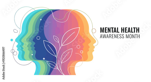 Colorful Human Head Profile Mental Health Illustration.