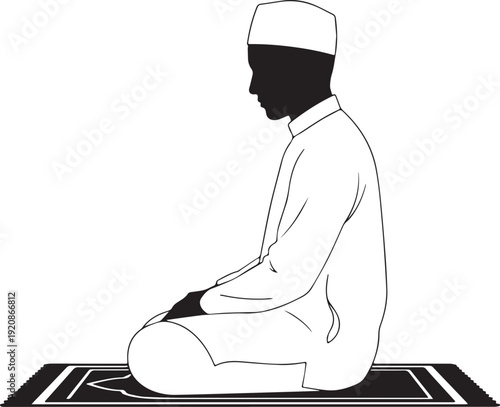 Muslim Man Sitting on Prayer Mat – Islamic Salah Silhouette Illustration