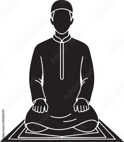 Muslim Man Sitting in Tashahhud – Islamic Prayer Silhouette Illustration