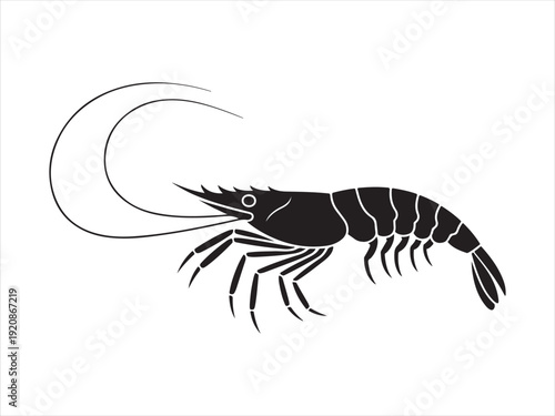 A shrimp silhouette vector icon, Shrimp vector art black and white
