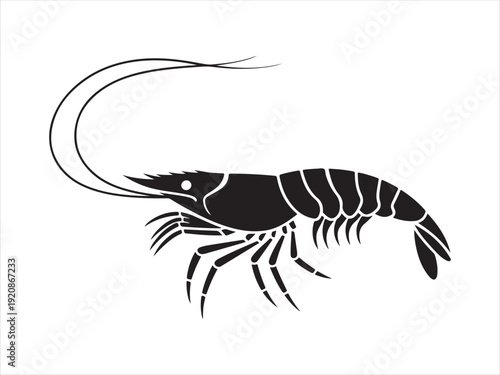 A shrimp silhouette vector icon, Shrimp vector art black and white