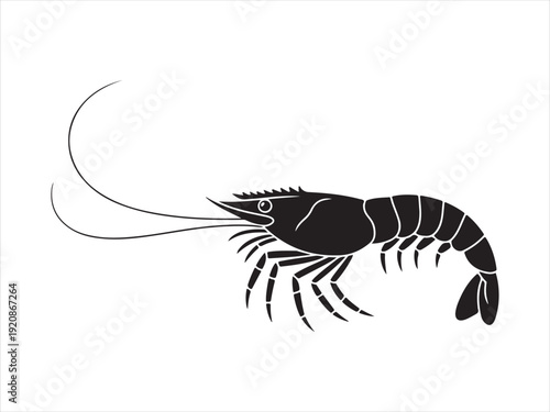 A shrimp silhouette vector icon, Shrimp vector art black and white