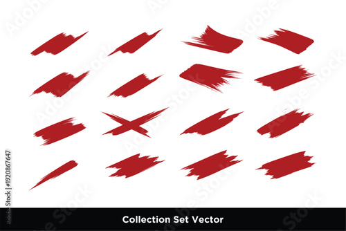Collection of Red Abstract Brush Strokes and Paint Splatters. Brush Stroke Set. Paintbrush Boxes for text. Grunge design elements. Dirty texture banner. Ink splash. Vector illustration.