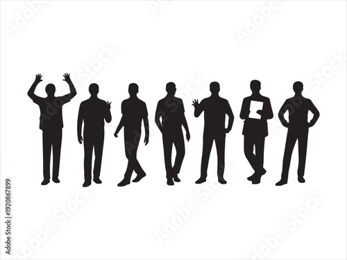 Business people silhouettes set with men in formal suits standing confident professional team vector illustration