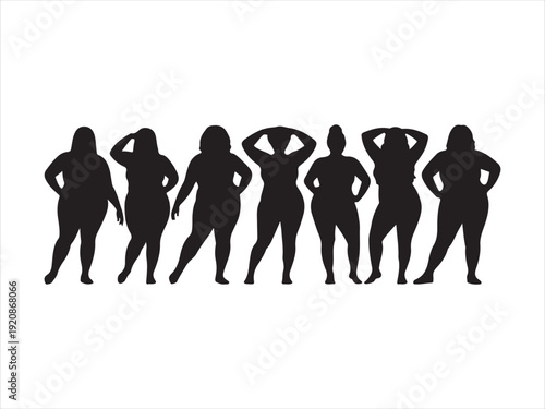 Curvy Women Body Positive Silhouette Collection. 
Black silhouette vector of curvy plus size women vector illustration