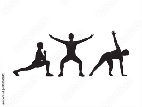 International Yoga Day silhouette icon set, yoga poses and leaf, black silhouette style vector illustration