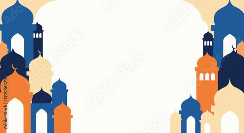 Quadro su tela A vibrant mosque silhouette border creates a festive frame for Islamic celebrations, greetings, and designs, perfect for Ramadan and Eid