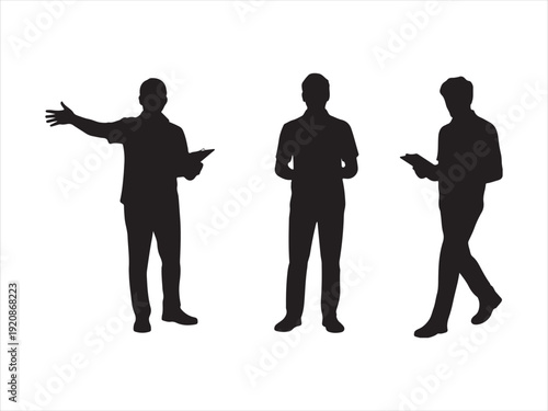 Man with laptop silhouette, Businessman Using Notebook and Laptop Silhouette Vector illustration