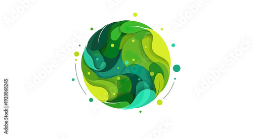 Colorful Globe Illustration with Green Swirls.
