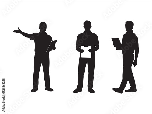 Man with laptop silhouette, Businessman Using Notebook and Laptop Silhouette Vector illustration