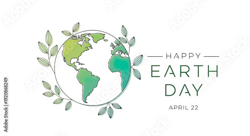 Earth Day Illustration with Globe and Leaves.