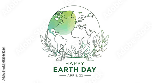 Earth Day Illustration with Globe and Leaves.
