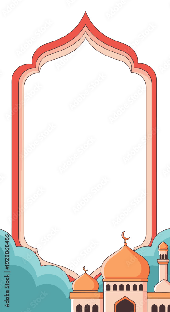 Obraz premium A beautifully designed Islamic frame featuring a mosque illustration, perfect for Ramadan greetings and other religious celebrations. Islamic Background