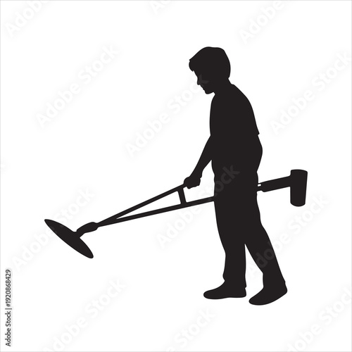Gardening owing Lawn Tool String Trimmer Silhouette Vector Illustration. Silhouette of Gardener Mowing Lawn with String Trimmer vector illustration
