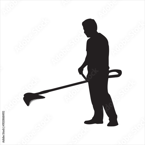 Gardening owing Lawn Tool String Trimmer Silhouette Vector Illustration. Silhouette of Gardener Mowing Lawn with String Trimmer vector illustration
