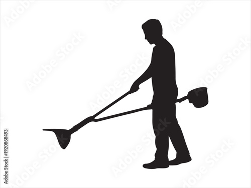Gardening owing Lawn Tool String Trimmer Silhouette Vector Illustration. Silhouette of Gardener Mowing Lawn with String Trimmer vector illustration
