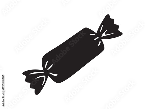 Dark brown candy icon , black silhouette of a wrapped candy with striped vector illustration