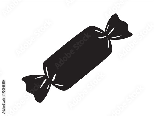 Dark brown candy icon , black silhouette of a wrapped candy with striped vector illustration